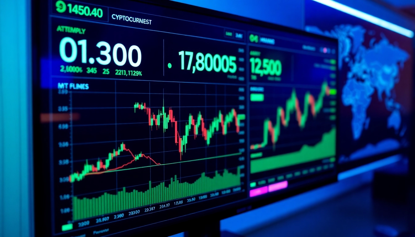Cryptocurrency Trading News updates shown on a digital market dashboard with live charts and