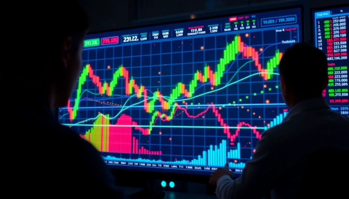 Trading view platform displaying live market charts and analysis with professional trader in a